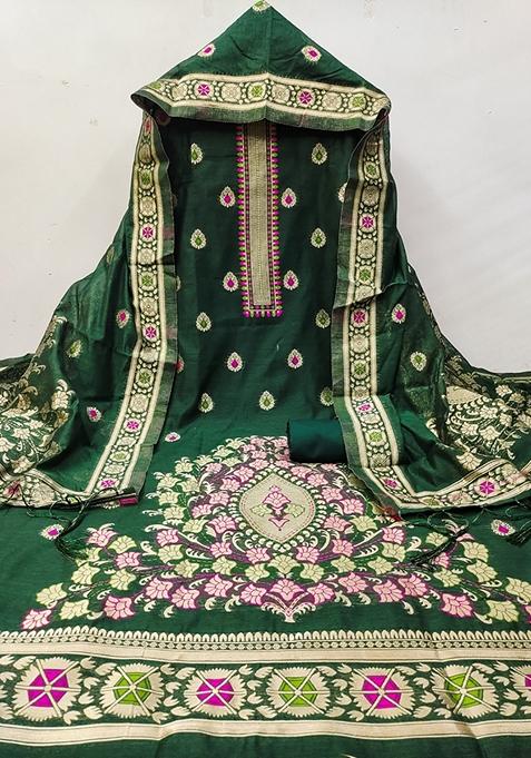 Green Woven Chanderi Banarasi Silk Kurta Set