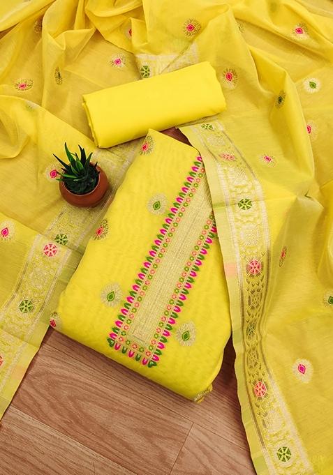 Yellow Woven Chanderi Banarasi Silk Kurta Set