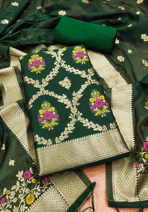 Green Woven Chanderi Banarasi Silk Kurta Set