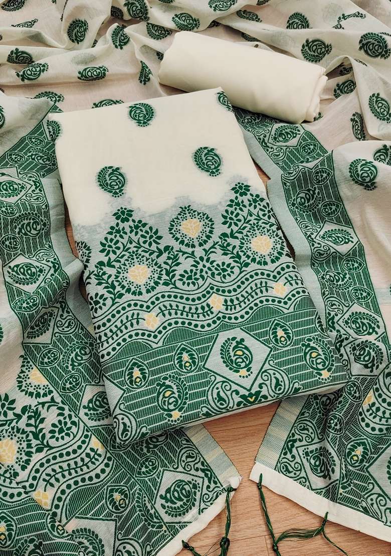 Green Woven Handloom Banarasi Resham Cotton Kurta Set - Indya