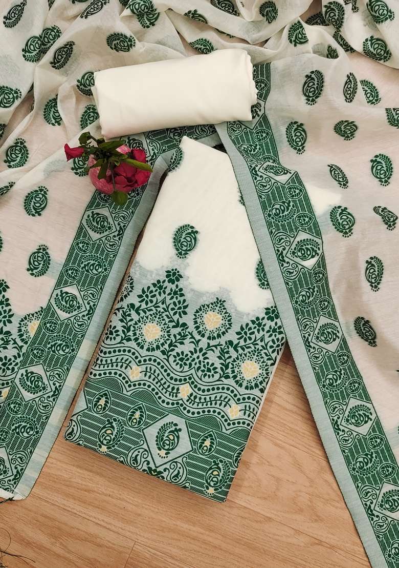 Green Woven Handloom Banarasi Resham Cotton Kurta Set - Indya