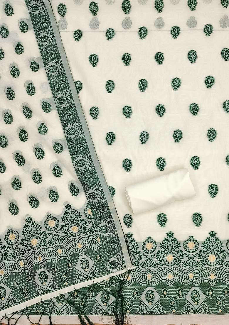 Green Woven Handloom Banarasi Resham Cotton Kurta Set - Indya