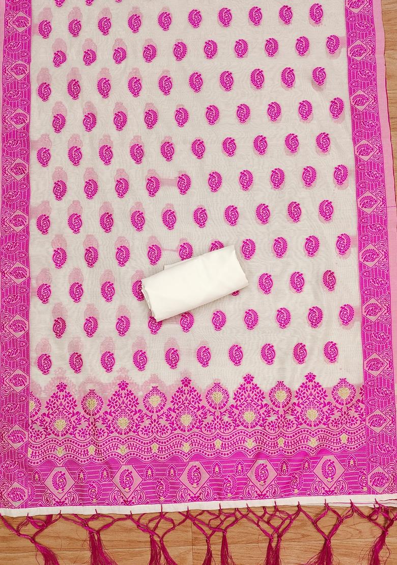 Pink Woven Handloom Banarasi Resham Cotton Kurta Set