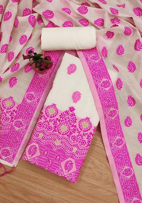 Pink Woven Handloom Banarasi Resham Cotton Kurta Set