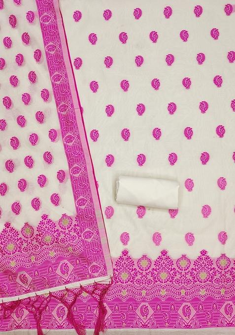 Pink Woven Handloom Banarasi Resham Cotton Kurta Set