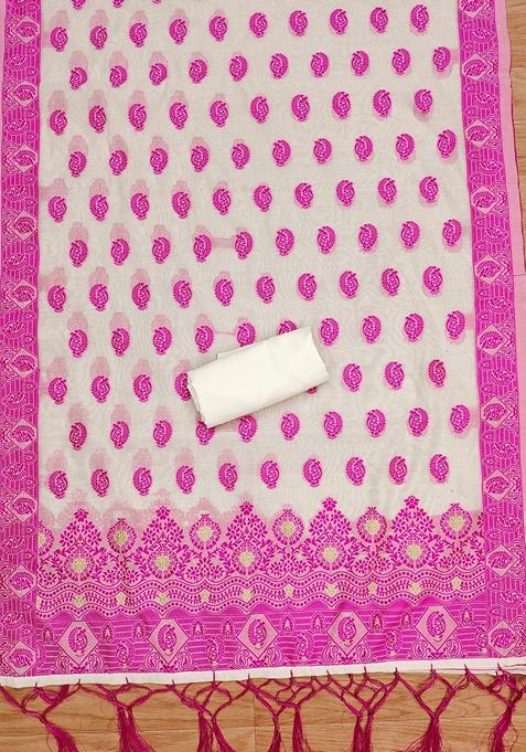 Pink Woven Handloom Banarasi Resham Cotton Kurta Set