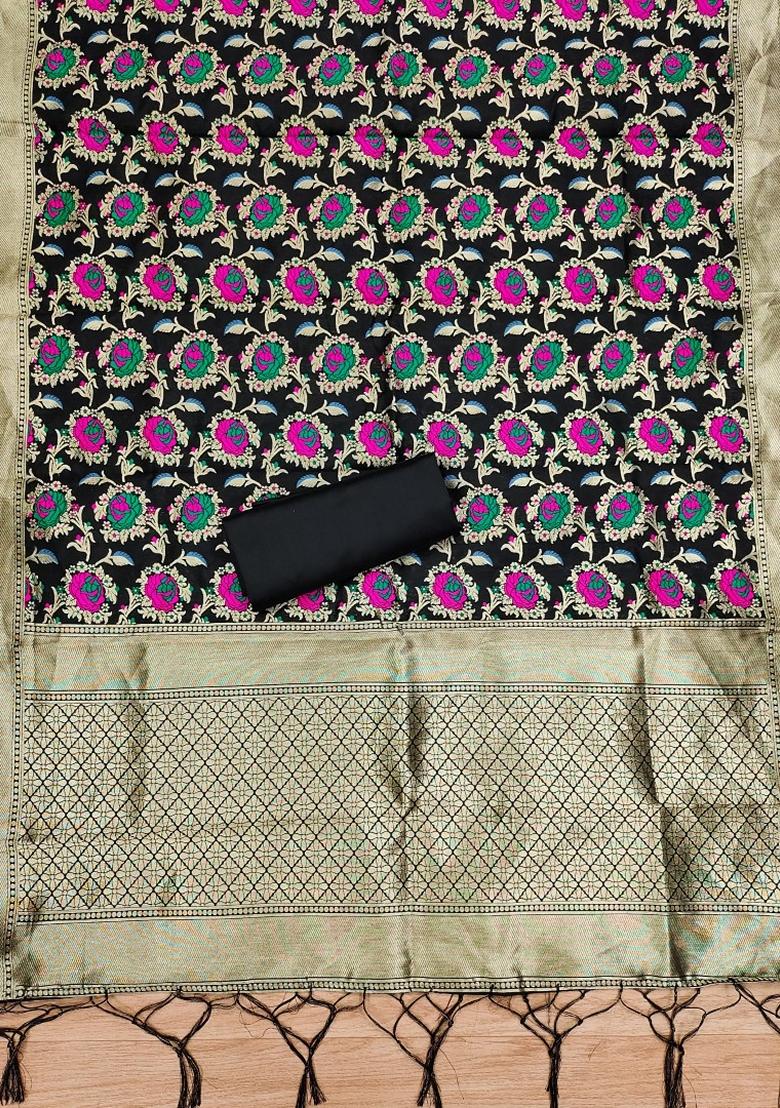 Black Woven Zari Soft Banarasi Silk Kurta Set