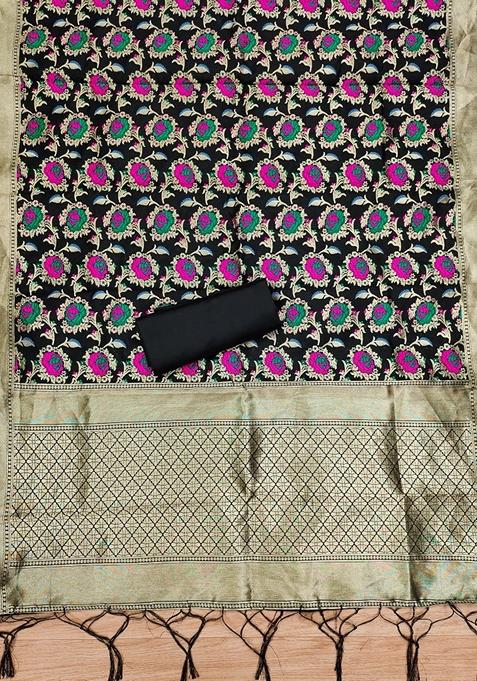 Black Woven Zari Soft Banarasi Silk Kurta Set