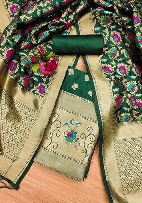 Green Woven Zari Soft Banarasi Silk Kurta Set