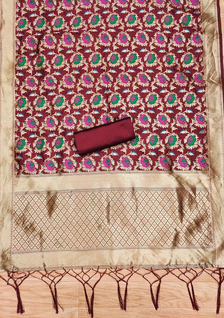 Maroon Woven Zari Soft Banarasi Silk Kurta Set