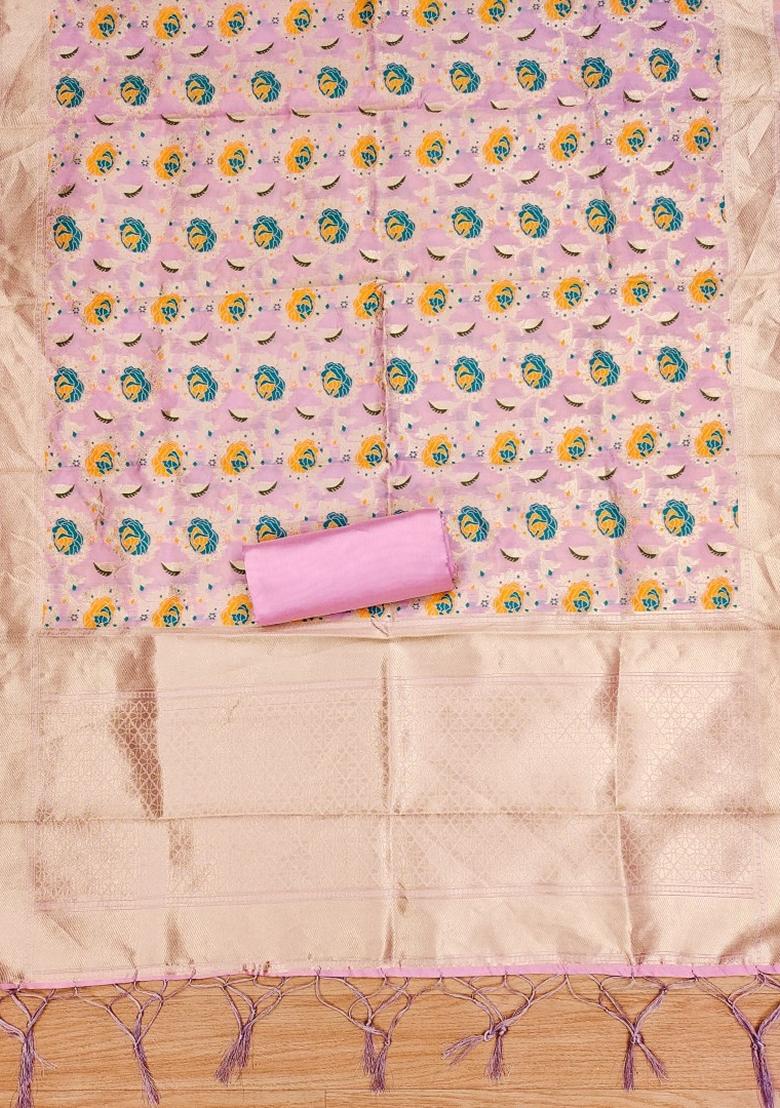 Pink Woven Zari Soft Banarasi Silk Kurta Set