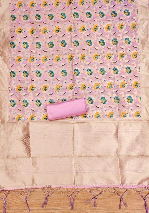 Pink Woven Zari Soft Banarasi Silk Kurta Set