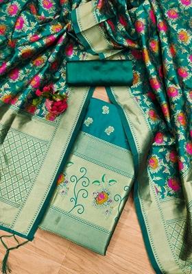 Rama Blue Woven Zari Soft Banarasi Silk Kurta Set