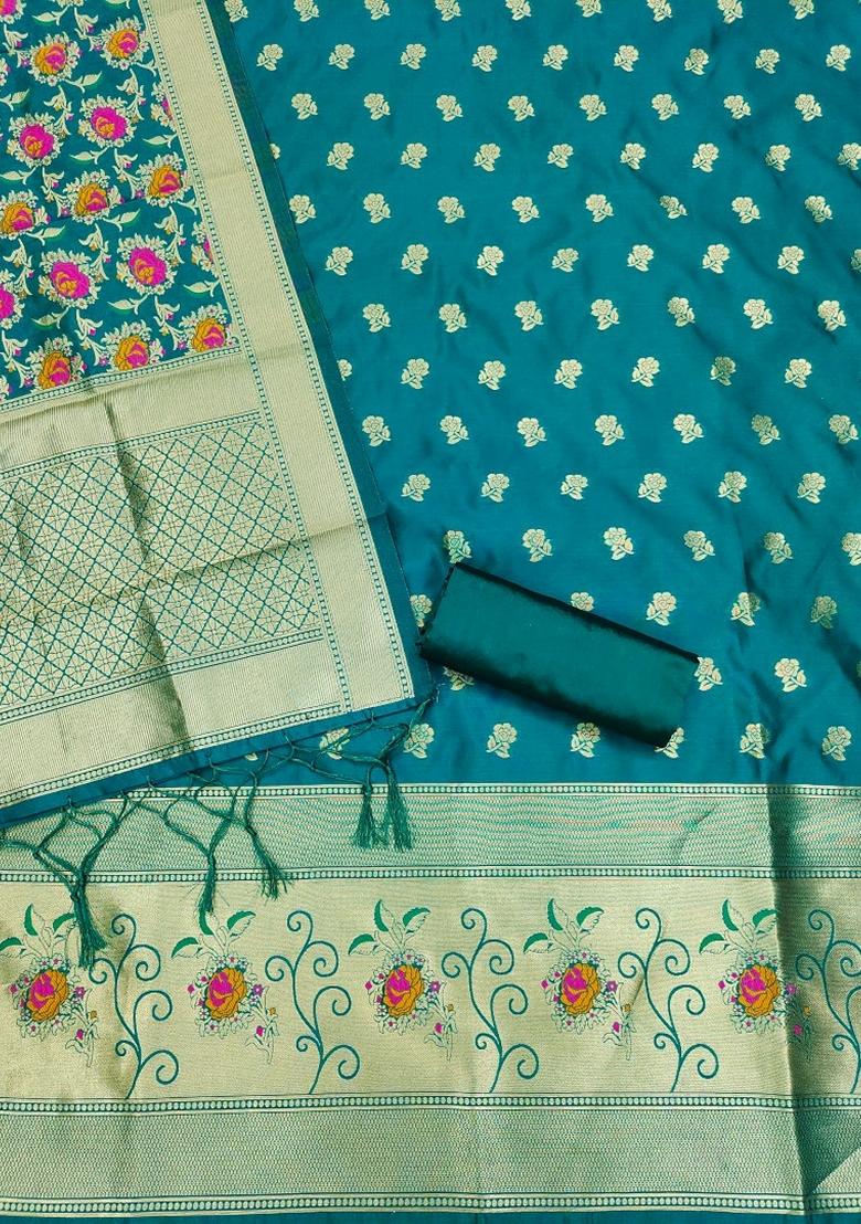 Rama Blue Woven Zari Soft Banarasi Silk Kurta Set