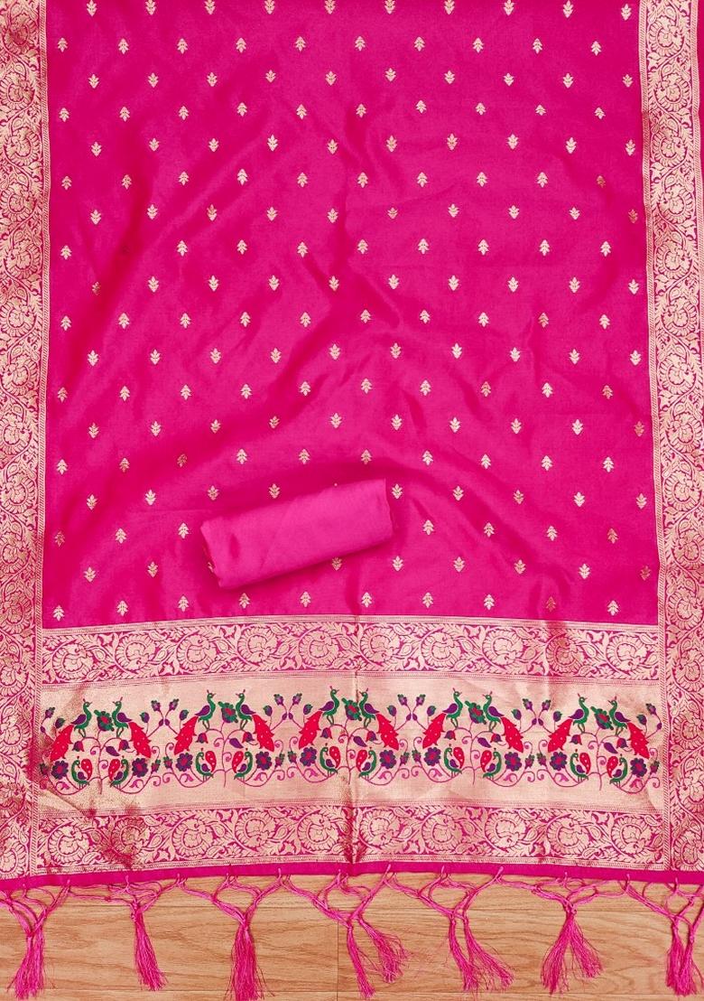 Magenta Woven Zari Soft Banarasi Silk Kurta Set