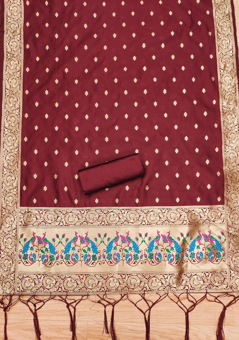 Maroon Woven Zari Soft Banarasi Silk Kurta Set