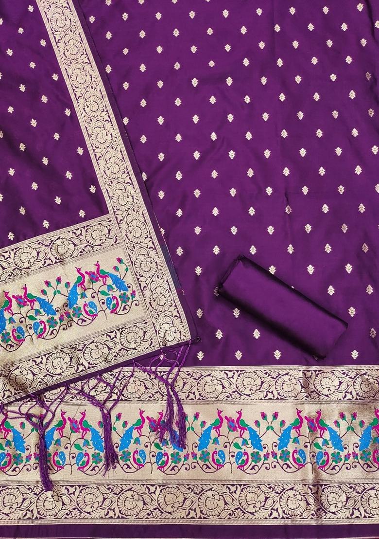Purple Woven Zari Soft Banarasi Silk Kurta Set