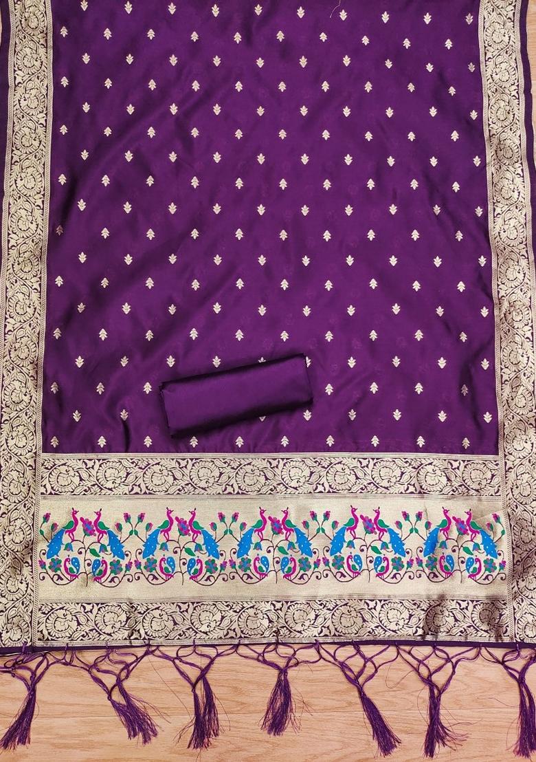Purple Woven Zari Soft Banarasi Silk Kurta Set
