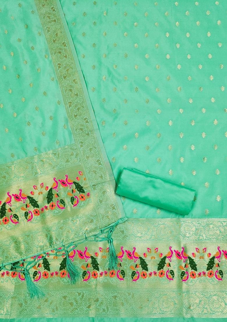 Sea Green Woven Zari Soft Banarasi Silk Kurta Set