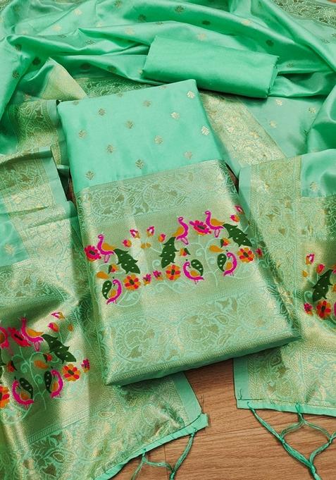 Sea Green Woven Zari Soft Banarasi Silk Kurta Set
