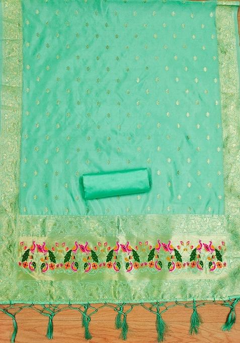 Sea Green Woven Zari Soft Banarasi Silk Kurta Set