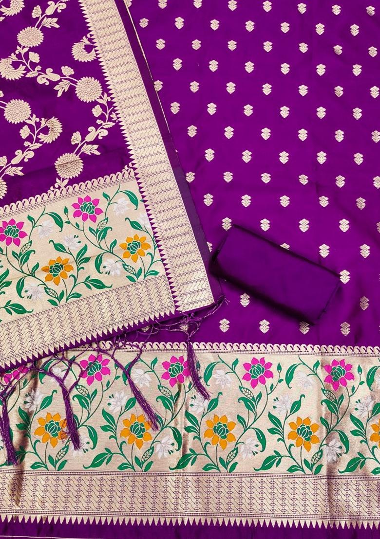 Purple Woven Zari Soft Banarasi Silk Kurta Set