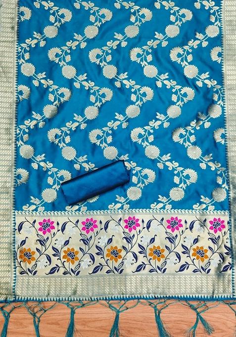 Sky Blue Woven Zari Soft Banarasi Silk Kurta Set