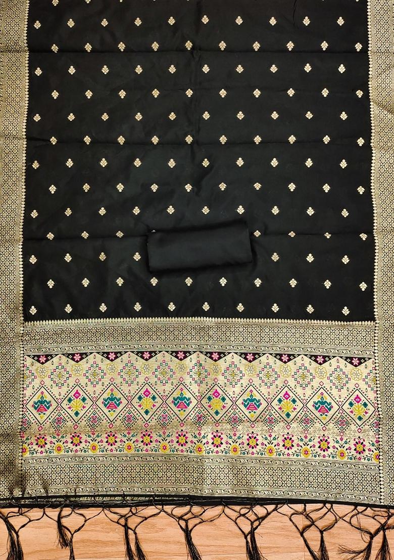 Black Woven Zari Soft Banarasi Silk Kurta Set