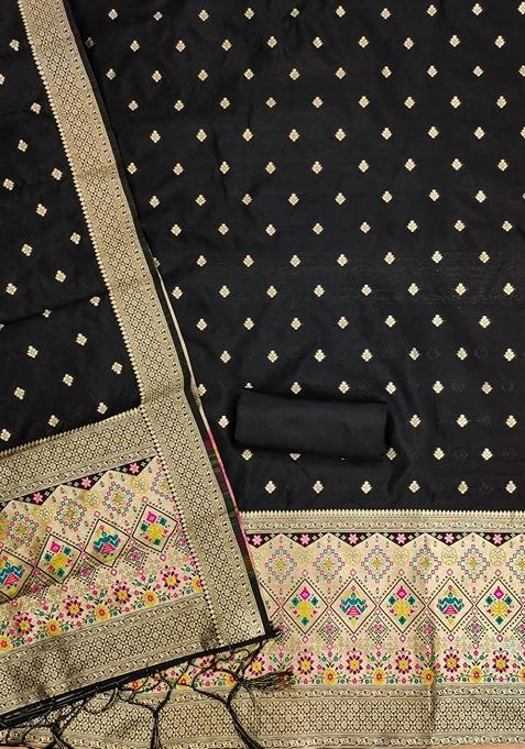 Black Woven Zari Soft Banarasi Silk Kurta Set