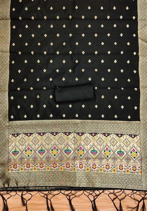 Black Woven Zari Soft Banarasi Silk Kurta Set
