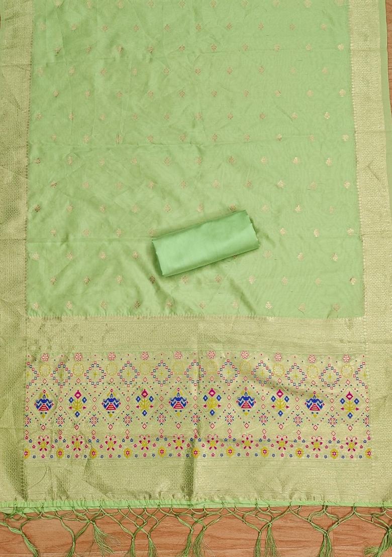 Pista Green Woven Zari Soft Banarasi Silk Kurta Set
