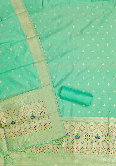 Sea Green Woven Zari Soft Banarasi Silk Kurta Set