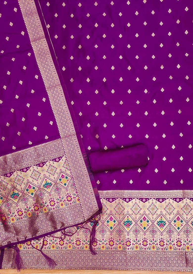 Purple Woven Zari Soft Banarasi Silk Kurta Set