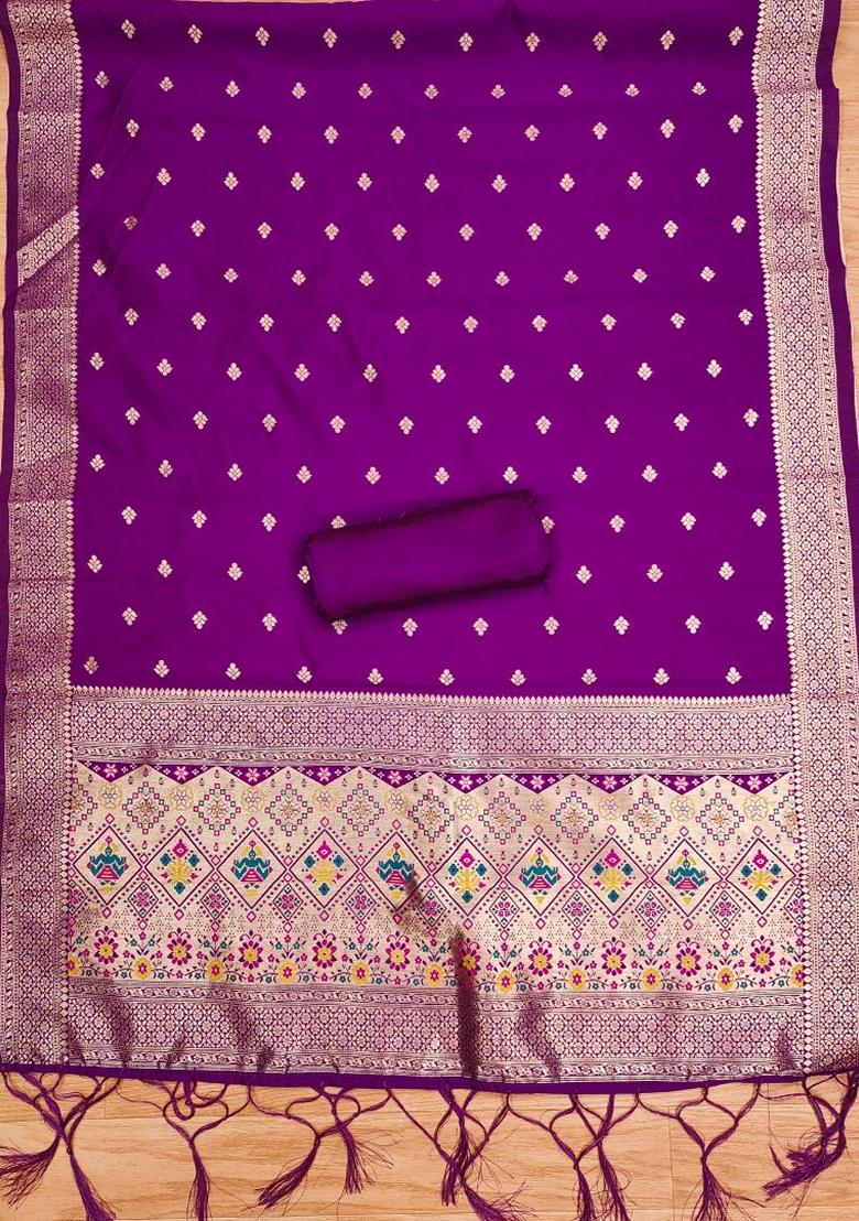 Purple Woven Zari Soft Banarasi Silk Kurta Set