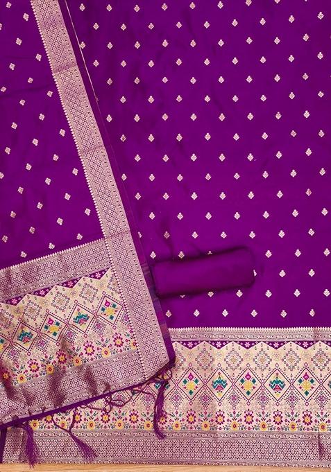 Purple Woven Zari Soft Banarasi Silk Kurta Set