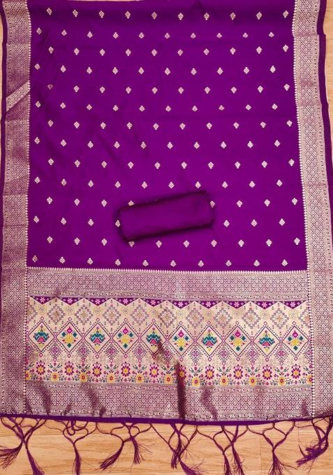 Purple Woven Zari Soft Banarasi Silk Kurta Set