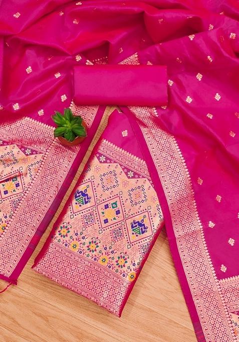 Magenta Woven Zari Soft Banarasi Silk Kurta Set