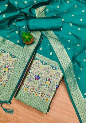 Rama Blue Woven Zari Soft Banarasi Silk Kurta Set