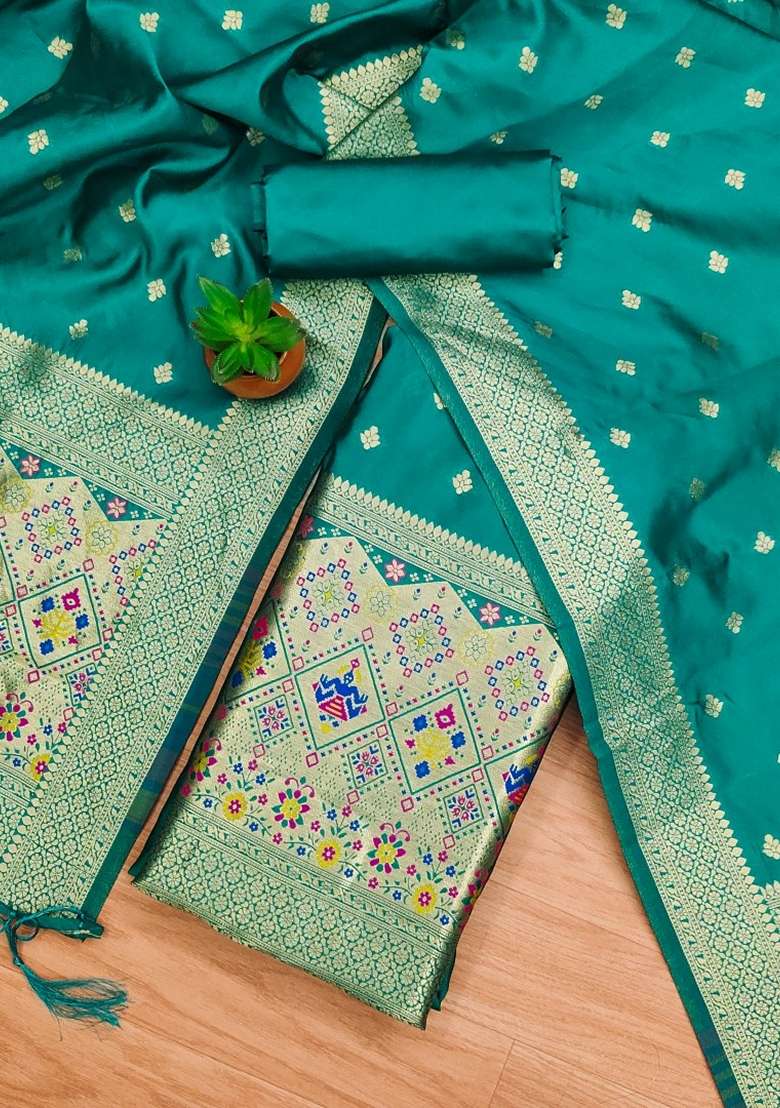 Rama Blue Woven Zari Soft Banarasi Silk Kurta Set - Indya