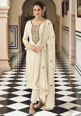 White Embroidered Georgette Kurta Set