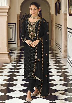 Black Embroidered Georgette Kurta Set