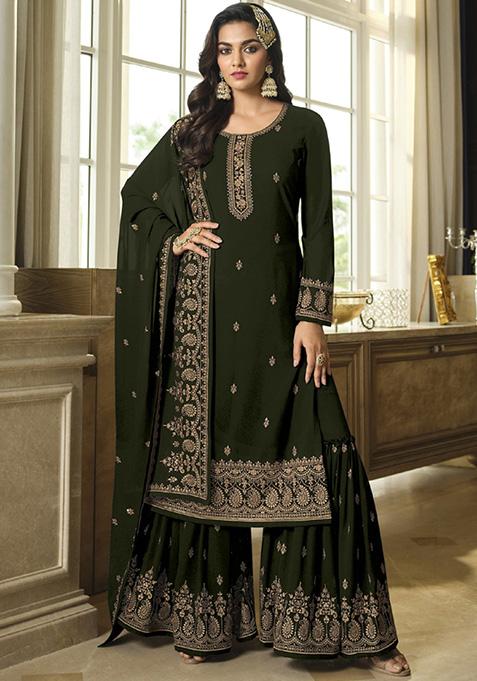 Mehendi Embroidered Georgette Kurta Set
