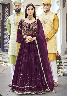 Violet Embroidered Georgette Anarkali Set