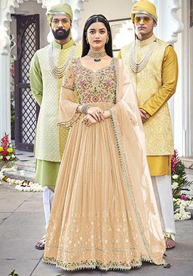 Light Orange Embroidered Georgette Anarkali Set