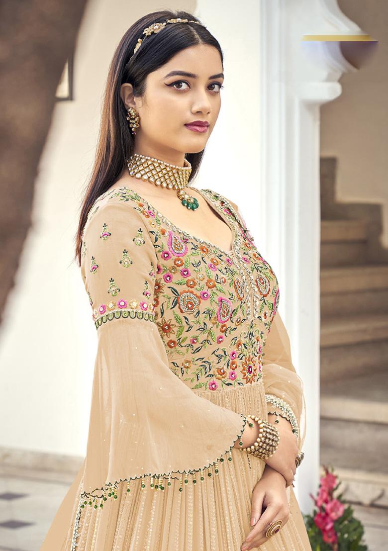 Light Orange Embroidered Georgette Anarkali Set