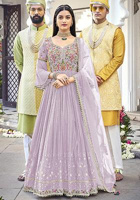 Lavender Embroidered Georgette Anarkali Set