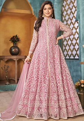 Pink Embroidered Net Anarkali Set