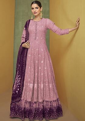 Pink Embroidered Georgette Anarkali Set