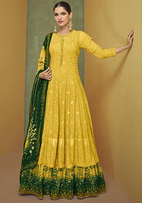 Yellow Embroidered Georgette Anarkali Set