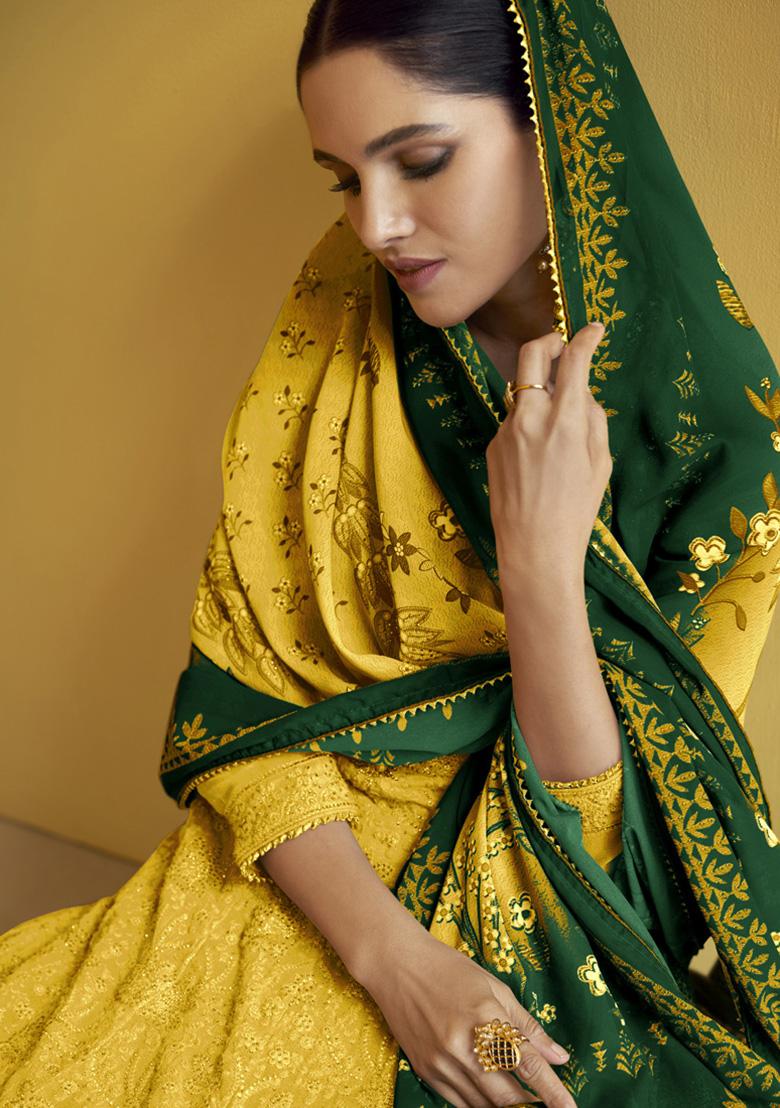 Yellow Embroidered Georgette Anarkali Set